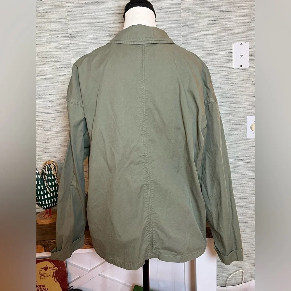 J Crew Olive Green 3 Pocket Utility Blazer Jacket Coat Chino Army Military Sz M
